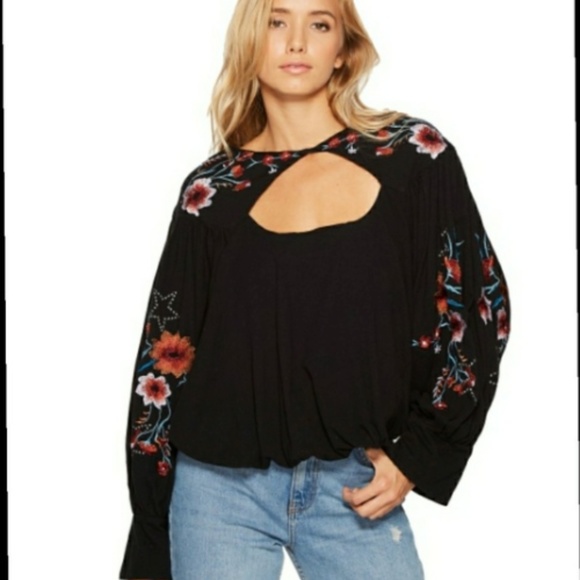 Free People Tops - Free People Top Lita Embroidered Bell Sleeve Black